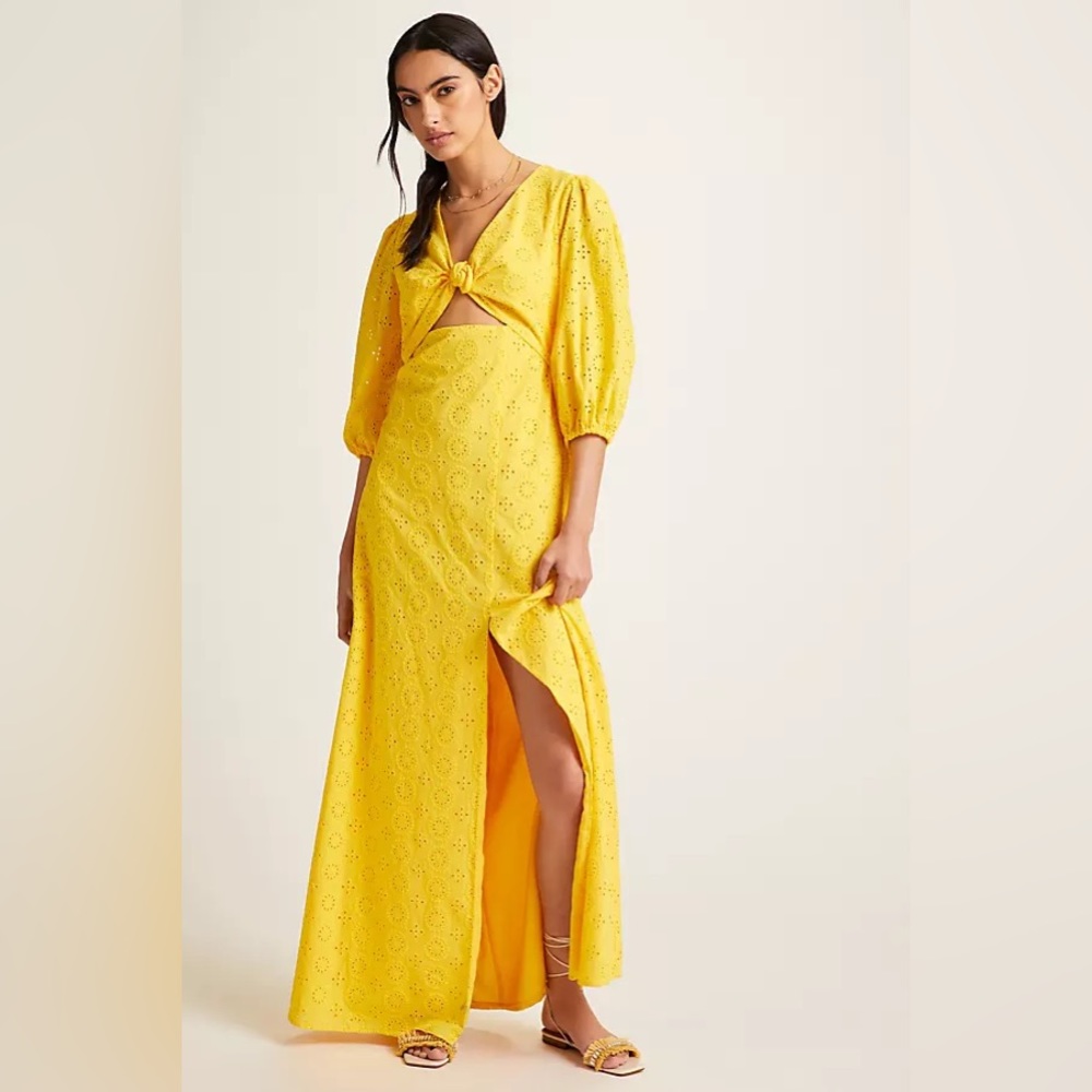 NWT Hutch Anthropologie Yellow Cutout Maxi Dress Size 12